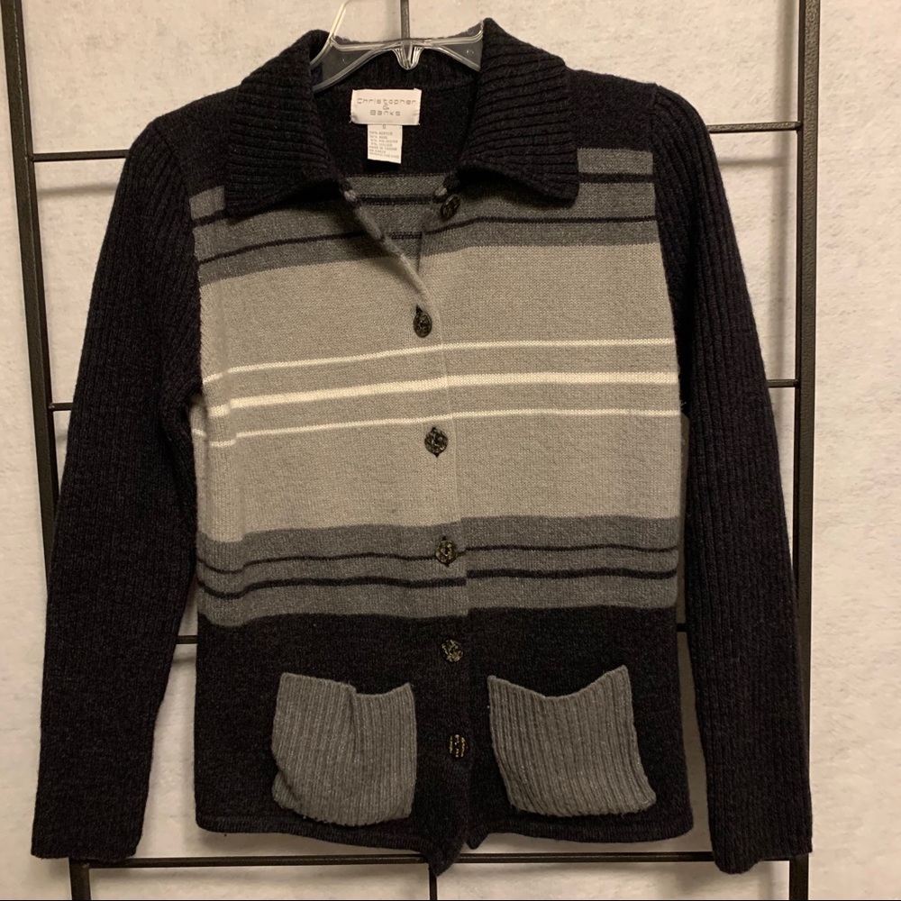 CHRISTOPHER & BANKS Wool‎ Blend Cardigan Gray Stripe Women's Size Small